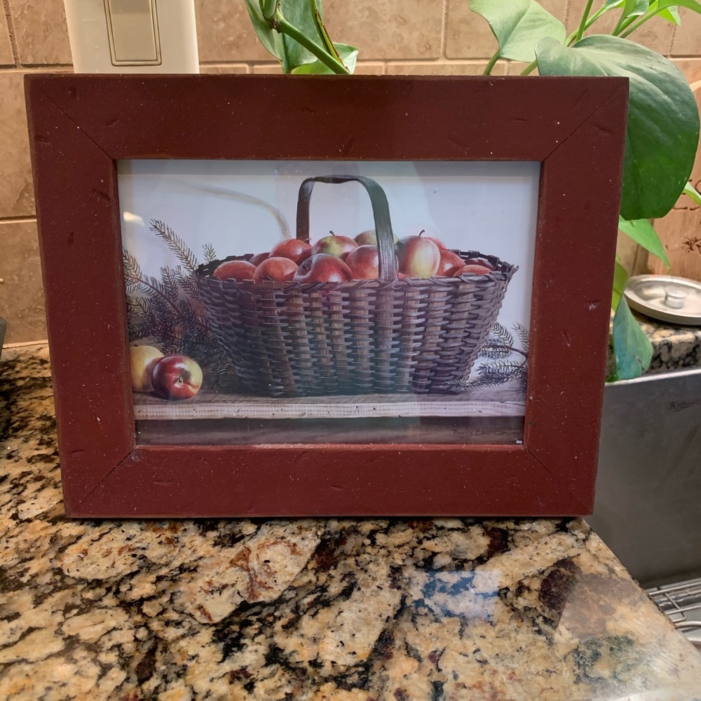 Vintage Framed Art Apples in a Basket